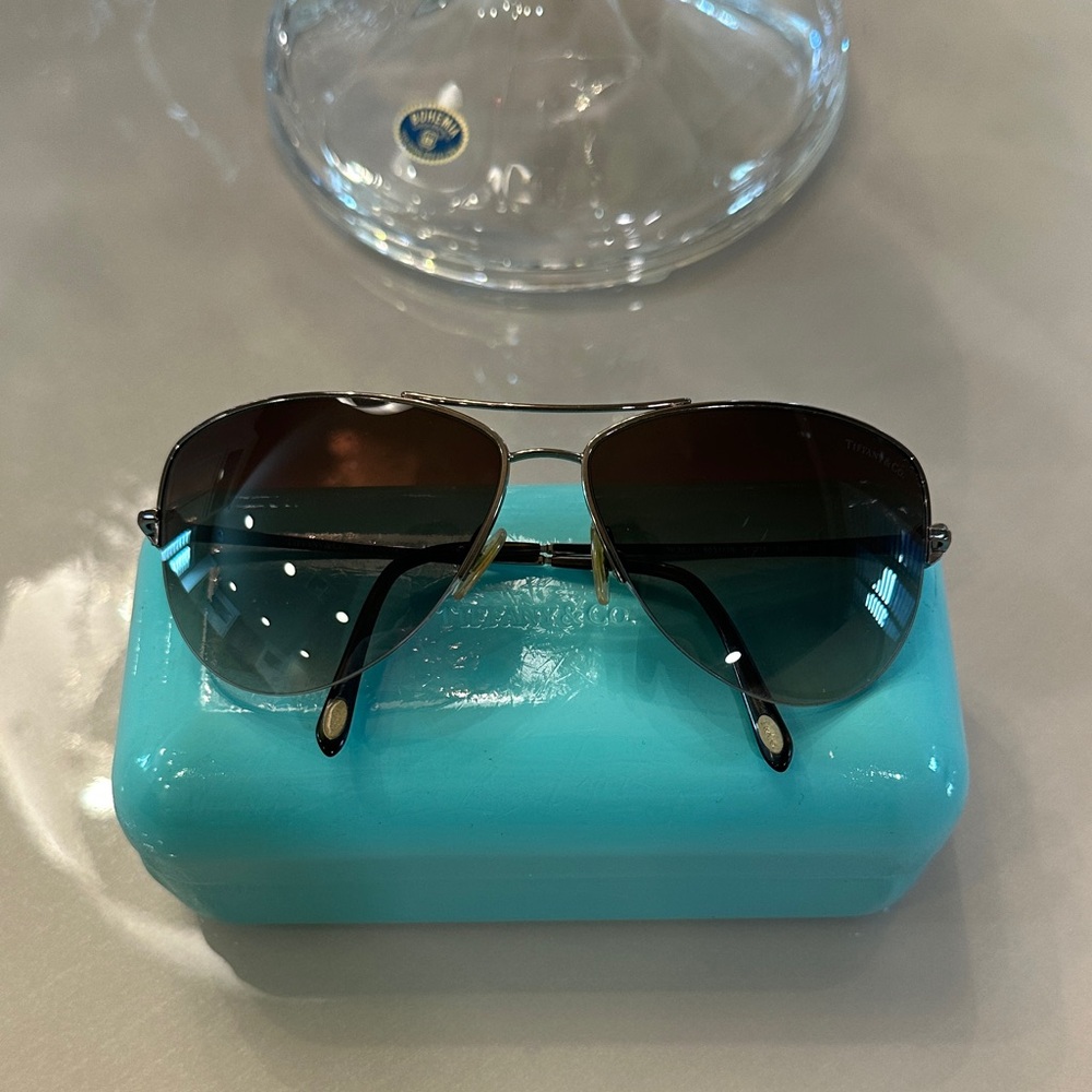 Tiffany & Co. Black and Silver Aviator Sunglasses